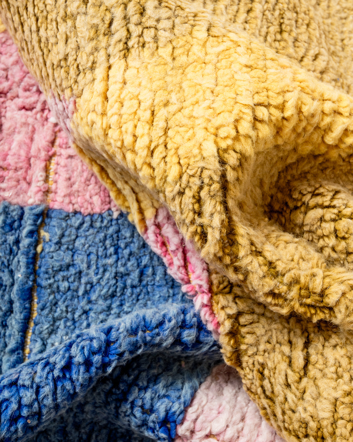 Modern, designer, handcrafted Berber rug from Morocco. Beniourain carpet with beautiful colours and patterns and fluffy wool texture.